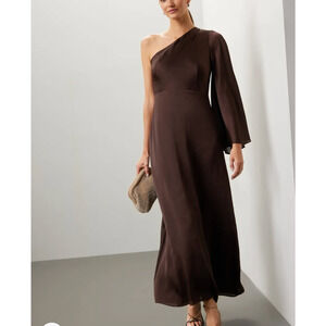 Sachin + Babi Brown Chiffon Gown Maxi Dress SIZE 2 One Shoulder Formal $325